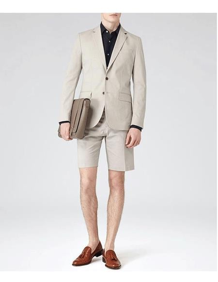 Men's summer business suits with shorts pants set (sport coat Looking) Ivory