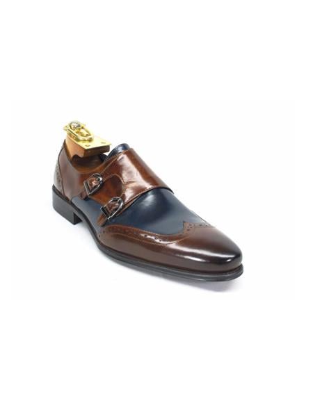 Men's Fashion Shoes by Carrucci - Double Buckle Brown / Navy