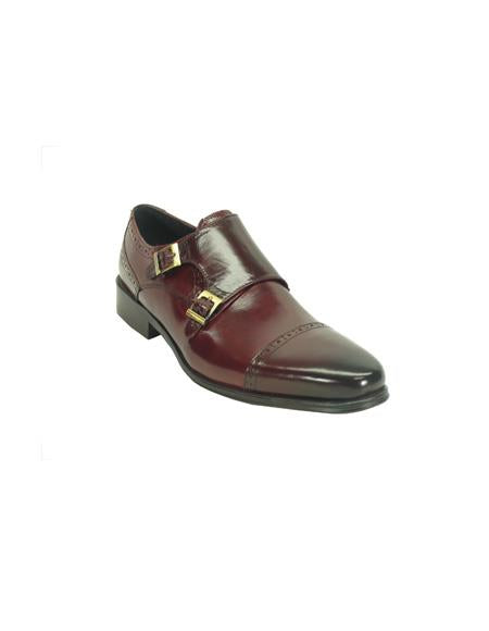 Men's Fashion Shoes by Carrucci - Double Buckle Burgundy