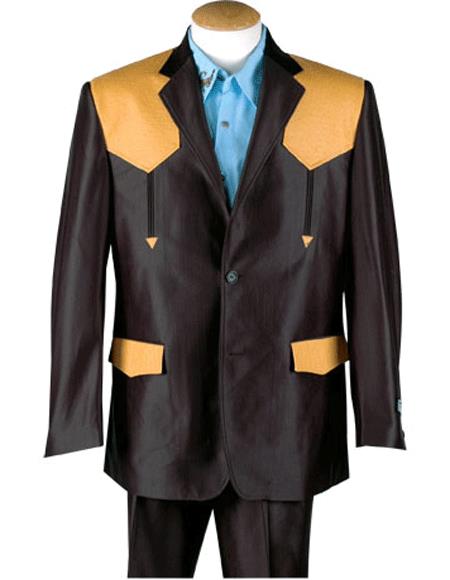 Men's Brown Cuff Link Two Button Western Blazer