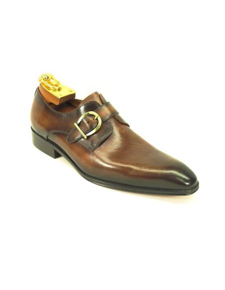 Men's Slip-On Shoes by Carrucci - Side Buckle Chestnut