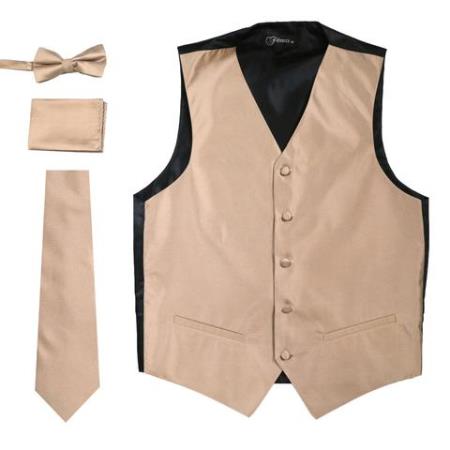 Men's Solid Rose 4PC Big and Tall Waist coat & Tie & Bow