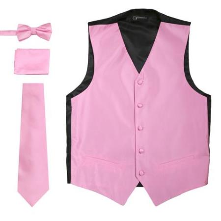Men's Solid Rose 4PC Big and Tall Waist coat & Tie & Bow