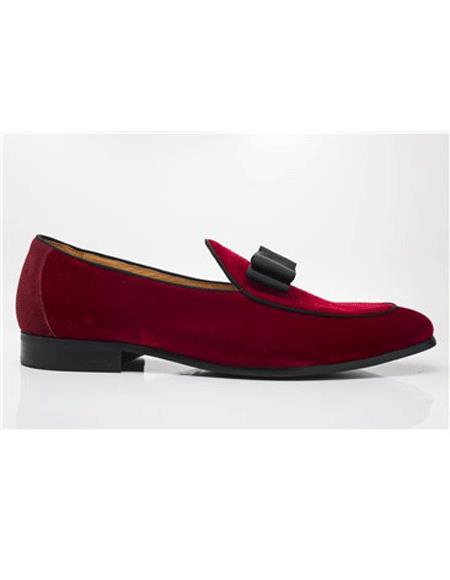 Men's Carrucci Tuxedo Shoe Slip on - Stylish Dress Loafer Red And Tint Of Black For Men Perfect for Wedding Red - Red Men's Prom Shoe