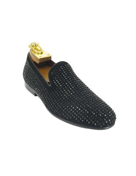 Mens Carrucci Shoes Mens Tuxedo Shoes Black Suede Slip-On Cap Toe Black Dress Shoe Perfect for Wedding