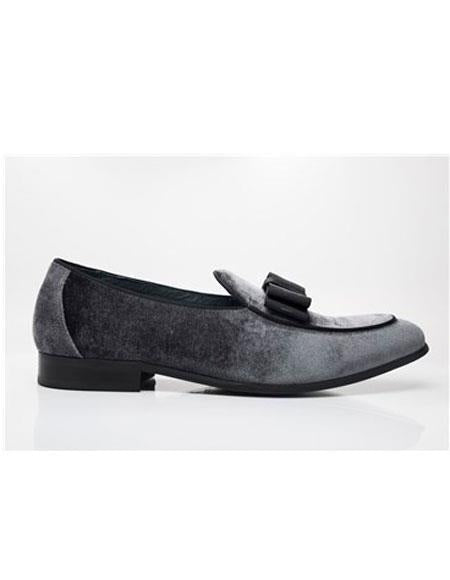 Mens Carrucci Shoes Mens Tuxedo Shoes Charcoal Grosgrain Trim & Bow Shoes Perfect for Men's Prom Shoe and Wedding