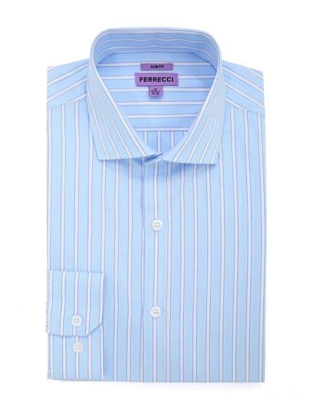100% Cotton French Cuff Blue Men's Dress Shirt