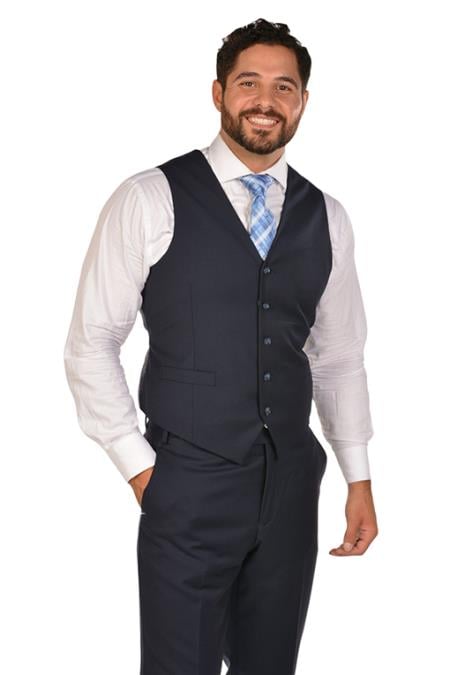 Men's Navy Dress Tuxedo Wedding Men's Vest ~ Waistcoat ~ Waist coat & Tie & Matching Dress Pants Set main image 0