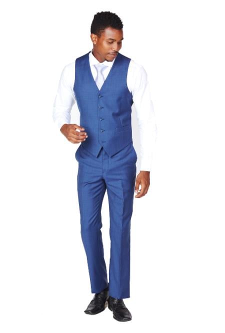 Men's Blue Dress Tuxedo Wedding Men's Vest ~ Waistcoat ~ Waist coat & Tie & Matching Dress Pants Set