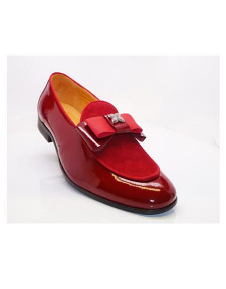 Men's Red Slip On Buckle Closure Carrucci Shoe Slip on - Stylish Dress Loafer Red And Tint Of Black - Red Men's Prom Shoe