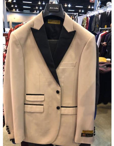 Men's Tan Two Button Double Breasted Black Peak Lapel Suit