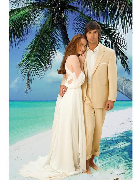 Men's Beach Wedding Attire Suit Menswear Beige $199