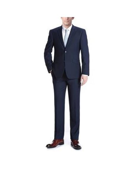 Renoir Suits - Renoir Fashion Verno Men's Solid Pattern 2-piece Slim Fit Suit In Dark Navy main image 0