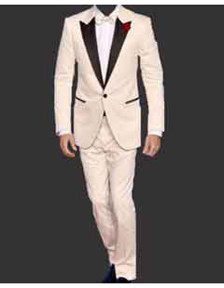 Men's Cream Peak Lapel One Button Blazer