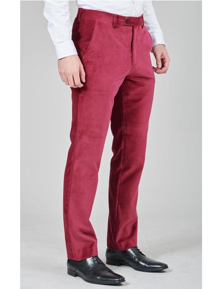 Men's Burgundy Flat Front Pant Velvet Fabric 100% Cotton
