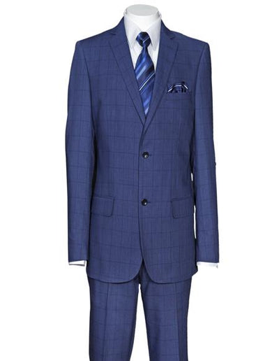Men's Plaid Window Pane Pattern Cheap Priced Business Suits Clearance Sale Side Vent Regular Fit Dark Navy