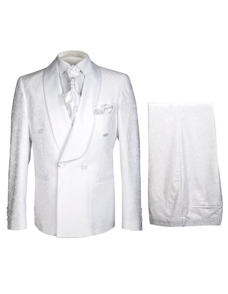 Rossi Man White Double Breasted Shawl Lapel Suit