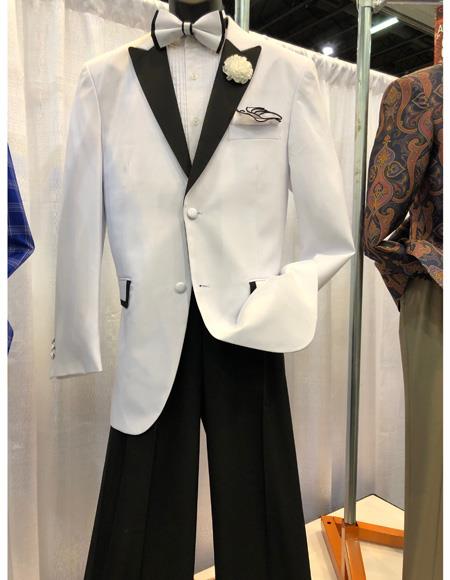 Men's White Cuff Link One Chest Pocket Two Button Blazer