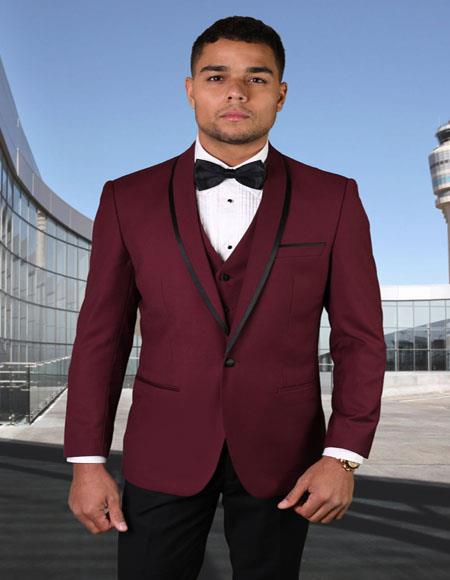 Genova Burgundy 1-Button Shawl Tuxedo