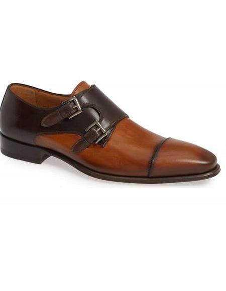 Men's Tan Sip On Double Monk Strap Shoe- Men's Buckle Dress Shoes