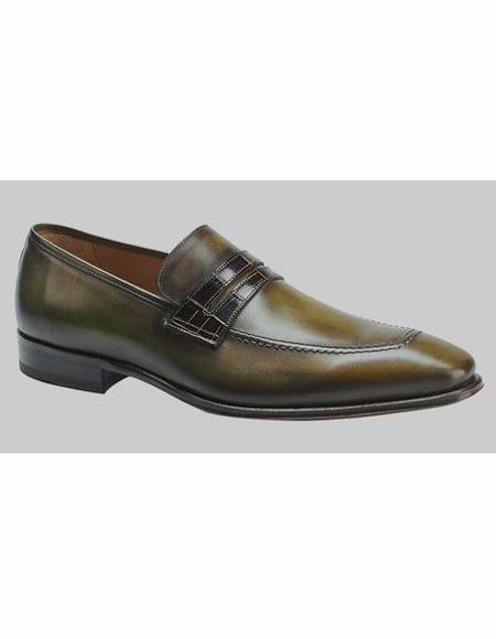 Mens Green Dress Shoes Mens Leather Olive Stylish Dress Loafer Shoe