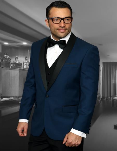 Men's Indigo 1 Button Shawl Collar Tuxedo