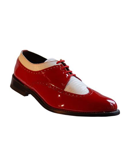 Men's Two Tone Shoes Red and White Slip on - Stylish Dress Loafer Red And Tint Of Black - Red Men's Prom Stacy Baldwin Shoes