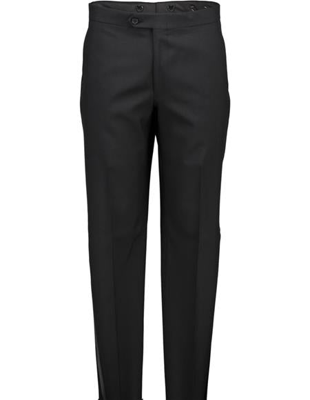 Men's Black Flat From Wool Tuxedo Pants