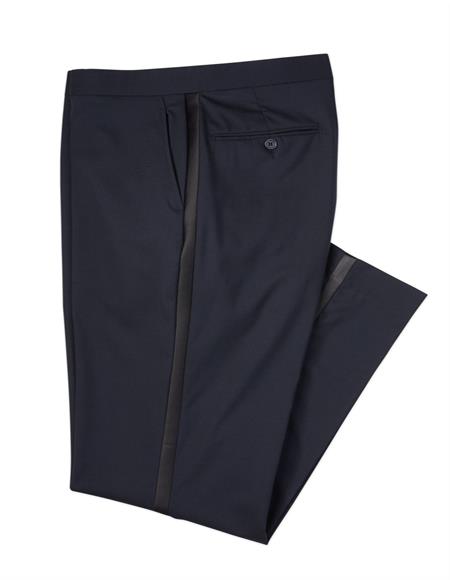 Men's Navy Wool Blend Tuxedo Pants