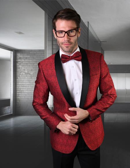Black and Red Dress Men's suit Comes with Black Pants Black Lapel Jack