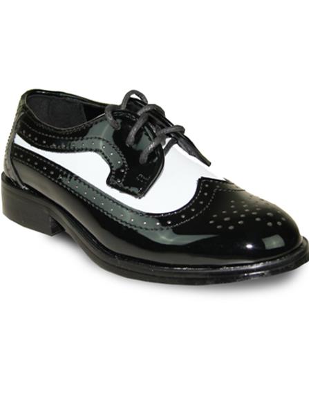Men Dress Oxford Shoe For Men Perfect for Wedding Formal Tuxedo Black / White Patent Two Tone - Men's Shiny Shoe