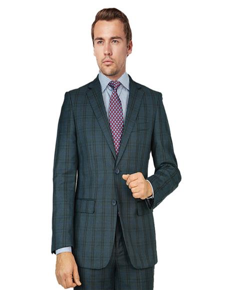 Bertolini Silk & Fabric Suit Blue Gray Windowpane- High End Suits - High Quality Suits