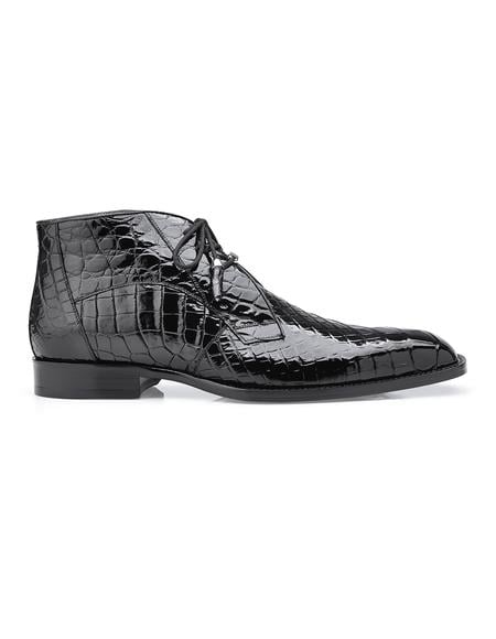 Mens Crocodile Boots - Ankle Boot Authentic Genuine Skin Italian Men's Black Alligator Dress Boots Stefano