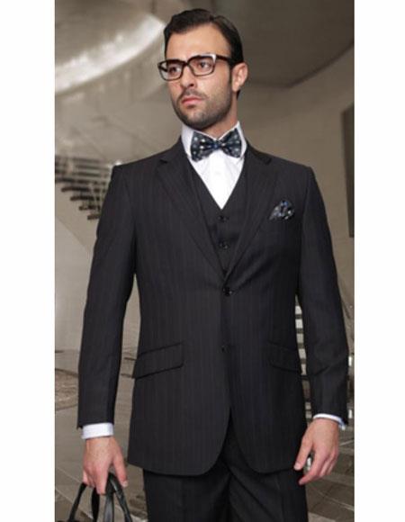 Athletic Cut Classic Suits Men's suit Classic Relax Fit Pleated Pants 19 Inch Bottom Black
