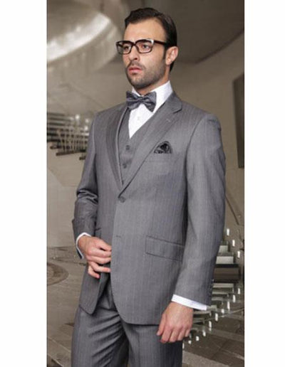 Classic Fit Suit Men's Gray Athletic Cut Classic Suits