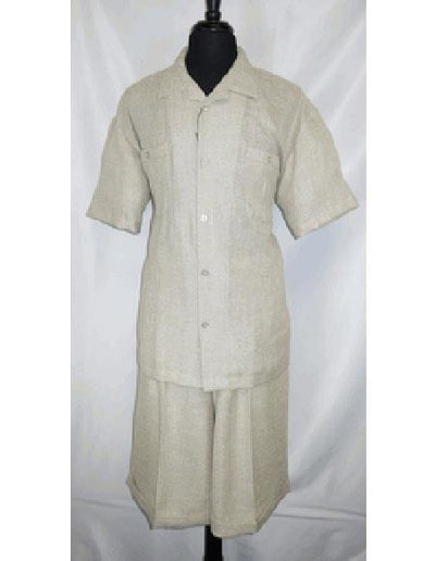Men's Five Button PJ Collar Side Vent Shirt Khaki Walking Leisure Milano Suits