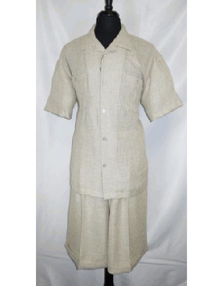 Men's Five Button PJ Collar Side Vent Shirt Khaki Walking Leisure Milano Suits