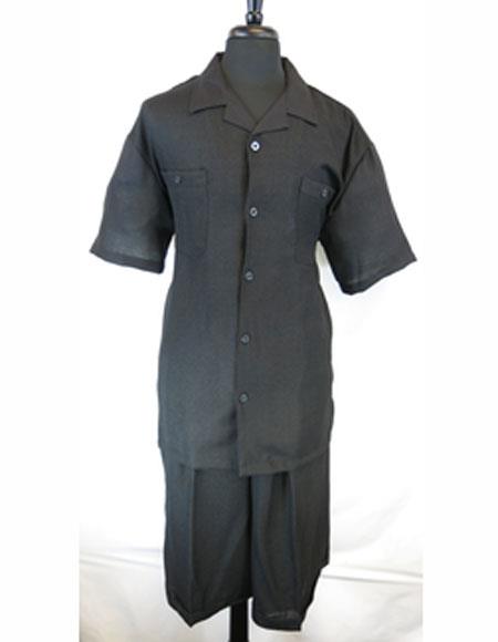 Men's Five Button PJ Collar Black Side Vent Shirt Walking Leisure Milano Suits