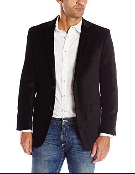 Men's Paisley Black Velvet Fabric Patterned Texture
