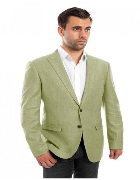 Men's Mint Linen Sports Coat Peak Lapel - Mens Linen Suit