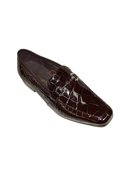 Authentic Genuine Skin Italian Gerald, Alligator Slip-on Stylish Dress Loafer , Style: 1024 - Brown Peanut