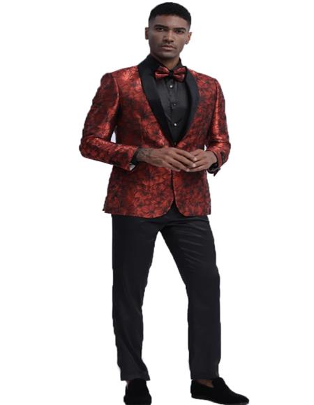 Red Shawl Lapel Slim Fit Tuxedo Dinner Jacket For Men main image 1