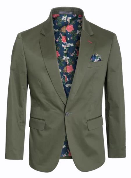 Men's Cotton Stretch Slim Fit Blazer Olive