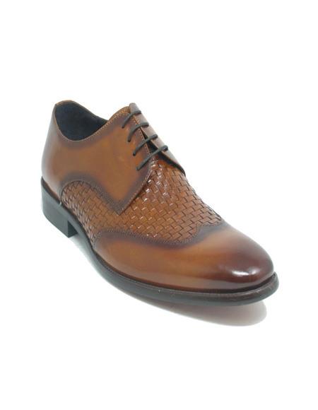 Mens Carrucci Shoes Hand Braided Leather Woven Oxford In Brown/Black