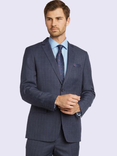 Bertolini Silk & Fabric Men’s Suit-Blue Gray Check- High End Suits - High Quality Suits