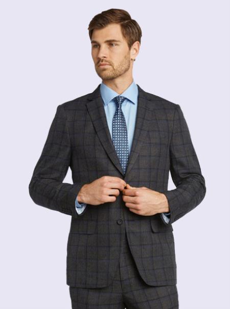 Bertolini Silk & Fabric Men’s Suit-Gray Windowpane- High End Suits - High Quality Suits