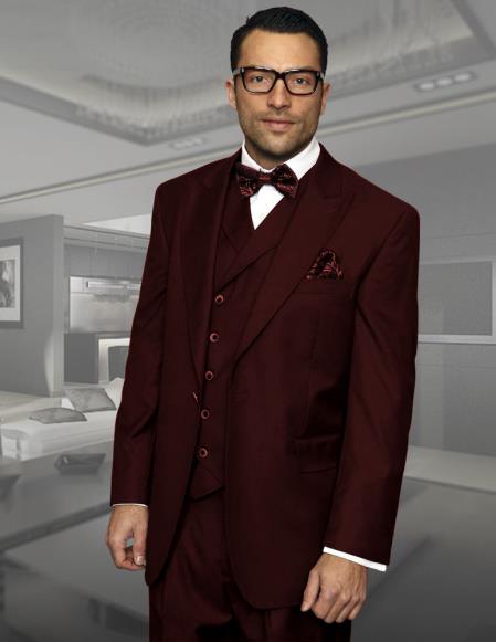 Dark Brown 1 Button Peak Lapel Pleated Pants