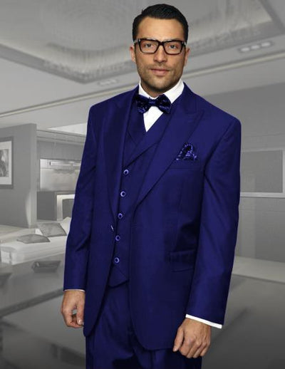 Dark Navy Peak Lapel 3 Piece Side Vents pleated pants