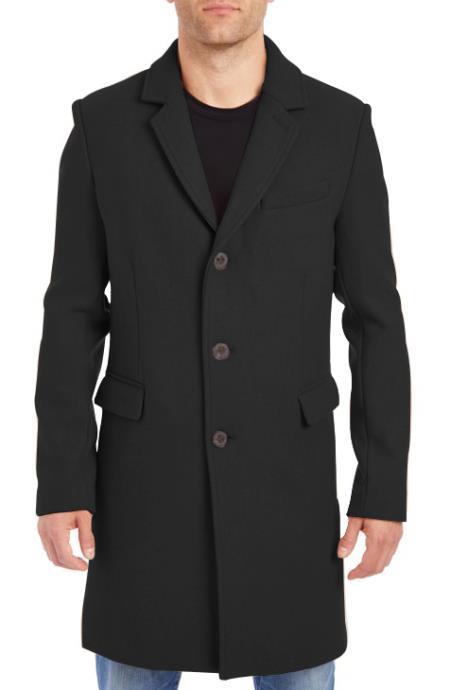 Men's Black Four Button Cuffs Wool Fabric Big and Tall Men's Peacoat