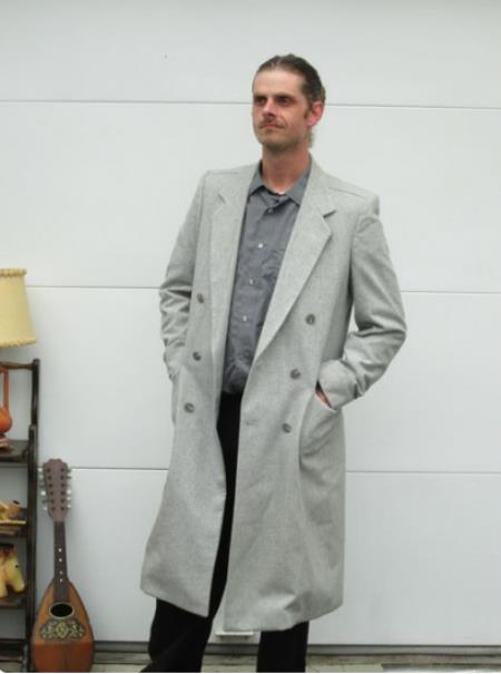 Men's Light Grey Double Breasted Overcoat Long Men's Dress Topcoat - Winter coat